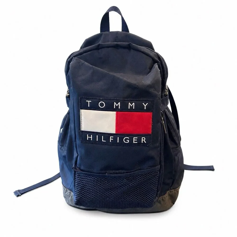 Vintage 90s Tommy Hilfiger Backpack Spell Out Big Flag Logo Preppy Old Money